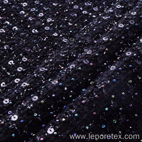 100% Polyester Woven Black Metallic Paillettes Tweed Fabric